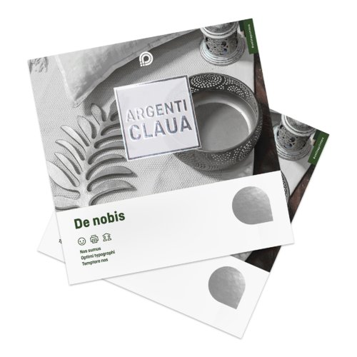 Paper folding cards in portrait format with hot foil stamping.