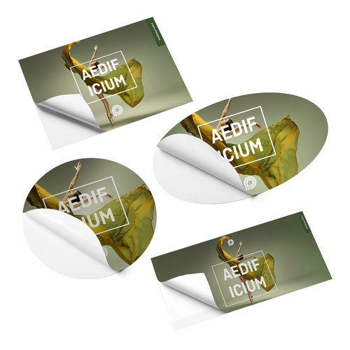 Mehrere Aufkleber in verschiedenen Formen (eckig, rund, oval) mit Musterbild