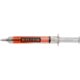 Transparent plastic ballpoint pen in syringe shape with clip.