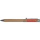 Wooden ballpoint pen with clip and push mechanism.