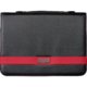 Black writing case with red accent and carrying handle.