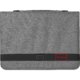 Gray writing case with handle and elastic band closure.