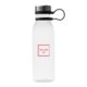 Transparent drinking bottle with screw cap and carrying loop.