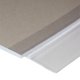 Paper desk pad with transparent plastic cover.