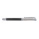 Metal-colored rollerball pen with carbon elements and clip.