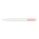 White plastic ballpoint pen with polished finish and push mechanism.