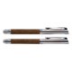 Wood-colored pen set with ballpoint pen, fountain pen and case.