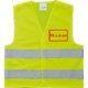 Yellow fabric safety vest with reflective stripes.