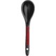 Black ceramic spoon with hole at the end of the handle.