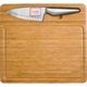 Wooden cutting board with knife.