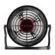 Black desk fan with adjustable tilt angle.