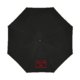 Black umbrella with handle and opening mechanism.