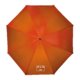 Orange umbrella with manual opening mechanism.