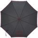 Black automatic umbrella with colored accents and cover.