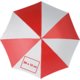 Red and white automatic stick umbrella with large canopy.
