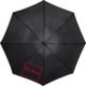 Black fabric umbrella with sturdy frame.
