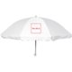 White fabric sun umbrella with metal frame and rounded edges.