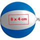 Blue and white plastic water ball with inflatable valve.