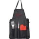 Black fabric grill apron with pockets.