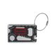Aluminum luggage tag with tool functions and wire rope.