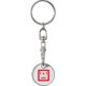 Metal keychain with carabiner and ring.