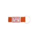 Orange fabric keychain with metal ring.