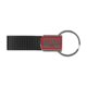 Black imitation leather keychain with metal ring.