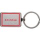 Metal keychain with rectangular shape and keyring.
