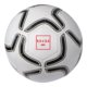 White tournament size soccer ball made of plastic.