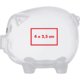 Transparent plastic piggy bank with coin slot.