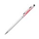 Silver ballpoint pen with touch function and clip.