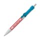 White plastic ballpoint pen with colored clip and push mechanism.