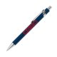 Blue metal ballpoint pen with clip.
