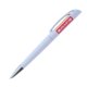 Light-colored ballpoint pen with clip and push mechanism.