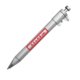 Silver metal ballpoint pen with caliper and push mechanism.