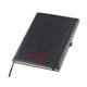 Black notebook with elastic band and ribbon bookmark.