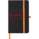 Black notebook with elastic closure and ribbon bookmark.
