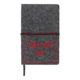 Gray felt notebook with elastic band closure and ribbon bookmark.