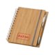 Light wood notebook with spiral binding and pen holder.