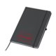 Black notebook with elastic closure and ribbon bookmark.