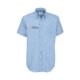 Oxford blue cotton-polyester shirt with short sleeves and button placket.