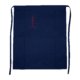 Blue cotton apron with long ties and a patch pocket.