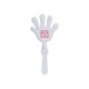 White hand clapper with handle.