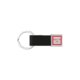 Black faux leather keychain with metal ring.