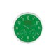 Green wall clock with hour, minute, and second hands.