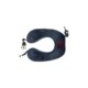 Blue plush neck pillow with adjustable closure.
