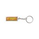Transparent plastic keychain with bubble level and metal ring.