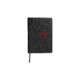 Black notebook with elastic closure and pen loop.