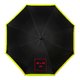 Black umbrella with yellow trim and automatic opening mechanism.