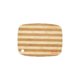 Light bamboo cutting board with rounded corners and hanging hole.